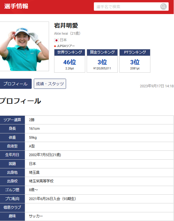 岩井明愛さんの選手情報。趣味はサッカー。