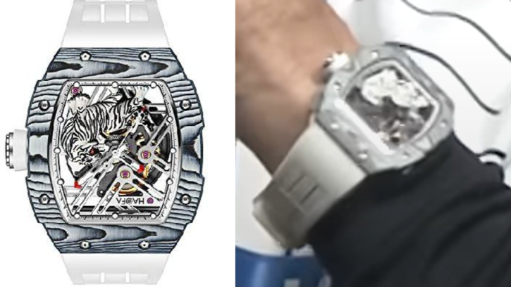 【左】Haofaの腕時計【右】岡田監督が身につけている白色腕時計